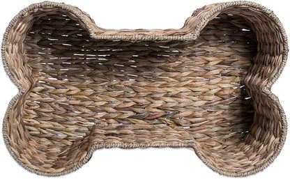 Bone Dry Pet Storage Collection, Bone Shape Hyacinth Toy Basket, Natural, Large - 24x15x9"