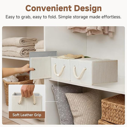 StorageWorks Fabric Storage Bins for Shelves, Storage Baskets for Closet Organization, Organizer Bins for Clothes Storage, Beige, White & Ivory, 3-Pack, Small