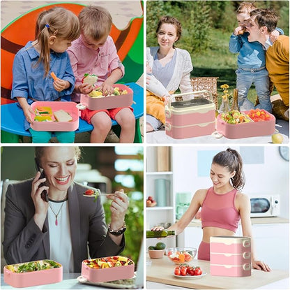 Bento Box Adult Lunch Box, Stackable 3 Layers Large Capacity Lunch Containers, Microwave and Dishwasher Safe Food Grade Containers with Utensils, Dividers and Sauce Boxes for Men, Women, Kids