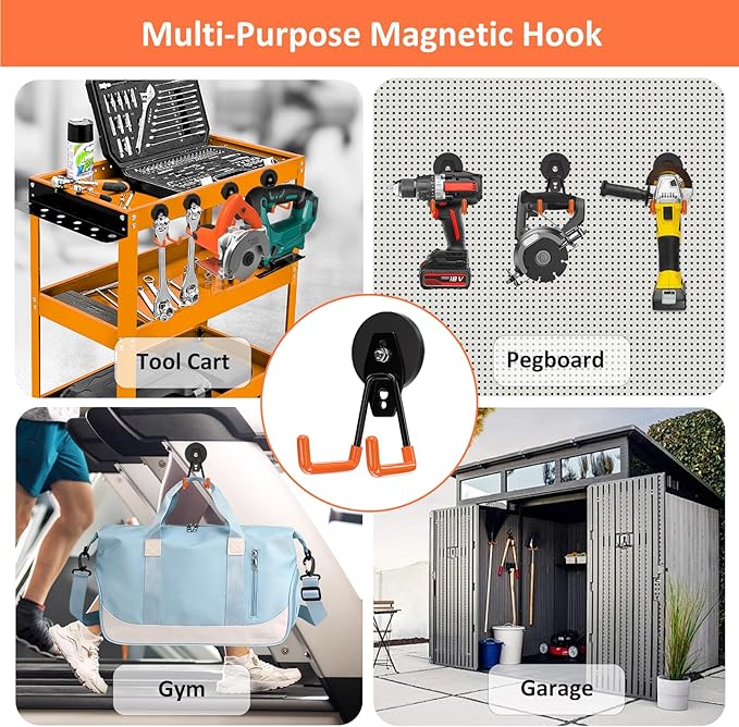 ENUODA Magnetic Hooks Heavy Duty Magnetic Tool Holder Utility Neodymium Magnet Hooks for Hanging Coat, Toolbox, Shovel, Broom, Mop, Container, Van, Cabinet, Locker, 2 Pack