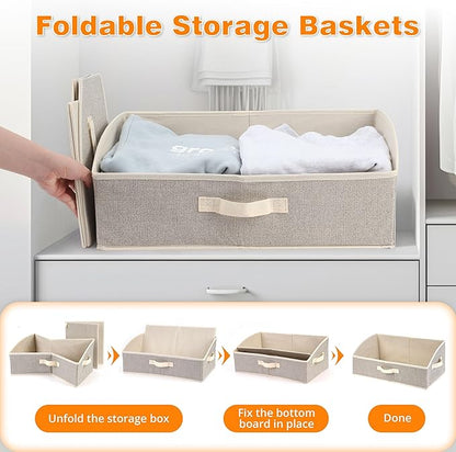 2 Pack Dog Toy Basket, Collapsible Cat Dog Toy Bin with Handles, Fabric Trapezoid Dog Toy Box Storage for Pet Dogs Toys,Blankets,Clothes and Accessories (Ecru)