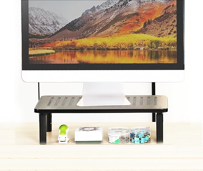 Monitor Stand for Desk Monitor Riser, Adjustable Laptop Riser, Desk Organizer Desktop Printer Laptop Storage Shelf, Mesh Metal Computer Item Stand (1 Piece)(14.5" Lx9.3 W)