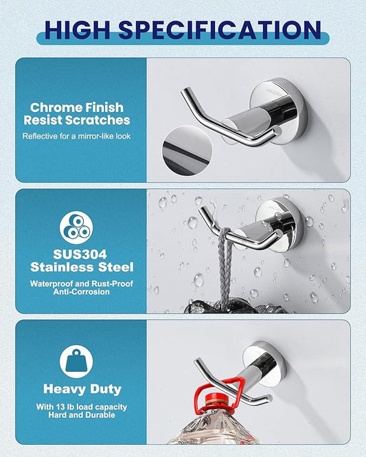 ARCORA Stainless Steel Towel Hooks: Chrome Towel Hooks for Bathroom Heavy Duty Robe Hook for Bathroom Bedroom
