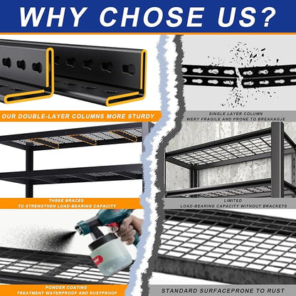 Heavy Duty Storage Shelves 24" D x 55" W x 84" H, 3050 lbs Metal Shelving Rack, Garage Storage Shelf, Estantes de Almacenamiento, Black Basement Shelving Unit, Adjustable Garage Rack