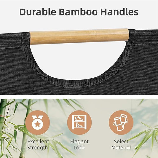 STORAGE MANIAC Large Laundry Hamper, 80L (21.1 Gal) Collapsible Laundry Basket with Bamboo Handles, Freestanding Waterproof Clothes Hamper for Laundry Room, Bedroom, Dorm, Towels, Toys, Black