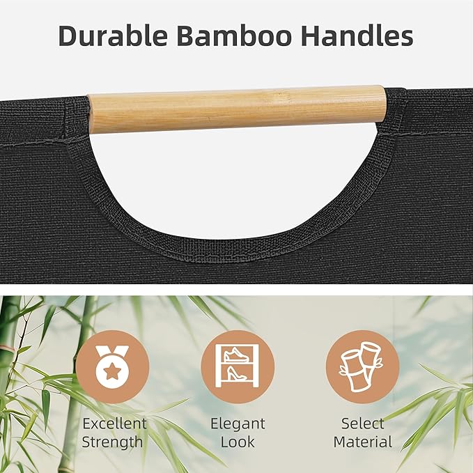 STORAGE MANIAC 2-Pack Large Laundry Hamper, 80L (21.1 Gal) Collapsible Laundry Basket with Bamboo Handles, Freestanding Waterproof Clothes Hamper for Laundry Room, Bedroom, Dorm, Towels, Toys, Black