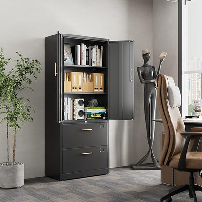 2 Drawer Lateral File Cabinet, Metal Storage Cabinet with Locking Drawers and Adjustable Shelves for Office, Home, School, Fit for A4/Letter/Legal File, Assemble Required