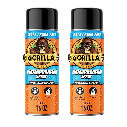 Gorilla Waterproof Patch & Seal Rubberized Sealant Spray, Black, 16 Ounce (Pack of 2) - Seals Out Water, Air, and Moisture