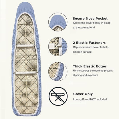 Ironing Board Cover and Pad 15"x54" Extra Thick Natural Cotton, Scorch and Stain Resistant Padding, Standard Size Iron Board Cover with Fasteners Heavy Duty Elastic Edge, Heatproof Blue