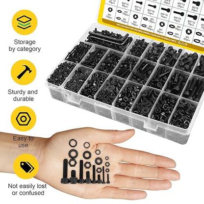 1760PCS Metric Screw Assortment Kit,M2 M3 M4 M5 Screws Set, Hex Socket Head Cap Bolts Nuts and Washers Kit for 3D Printing DIY, Grade 12.9 Alloy Steel, Black Zinc Plated
