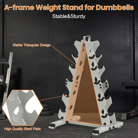 TomCare 6-Tier|5-Tier|4-Tier Dumbbell Rack Stand Only, Weight Rack for Home Gym Storage Stand for Weights Metal A-Frame Strength Training Dumbbell Holder with Handle (Dumbells not Included)