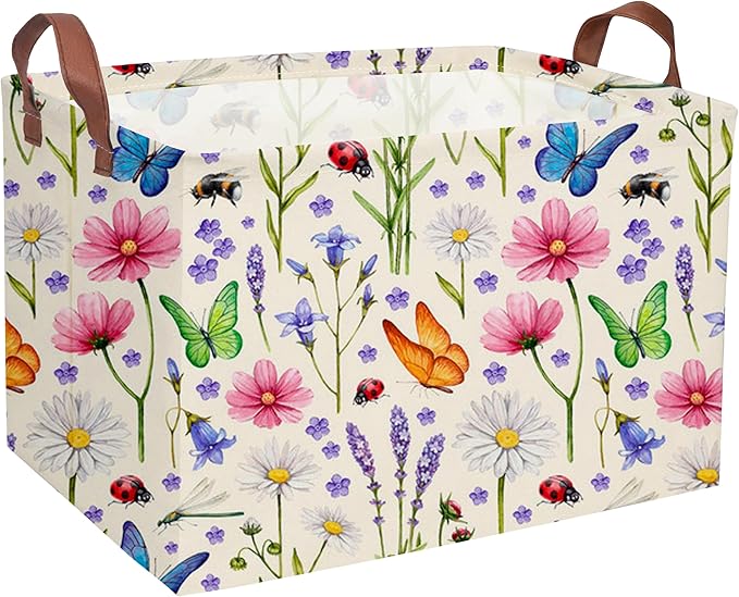 Essme Rectangular Boys Basket,Kids Storage Basket with Handles for Room Decor,Ocean Storage Bin（Flower cluster）
