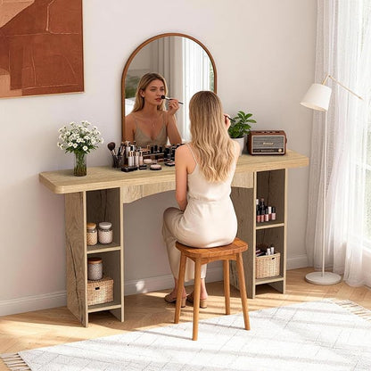 55 Inch Entryway Table Single-Shelf Cabinet, 1.6 Inch Thick Desktop Wooden Console Table with Socket Farmhouse Sofa Table for Entrance, Hallway, Living Room,Behind Couch(Natural Brown)