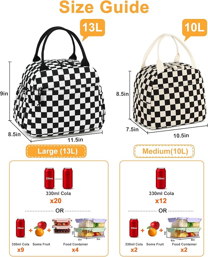 Bluboon Lunch Bag for Women Cute Corduroy Lunch Tote Bags with Shoulder Strap Reusable Insulated Lunch Box Large Capacity Reusable Insulated Cooler for Work Picnic or Travel (13L)
