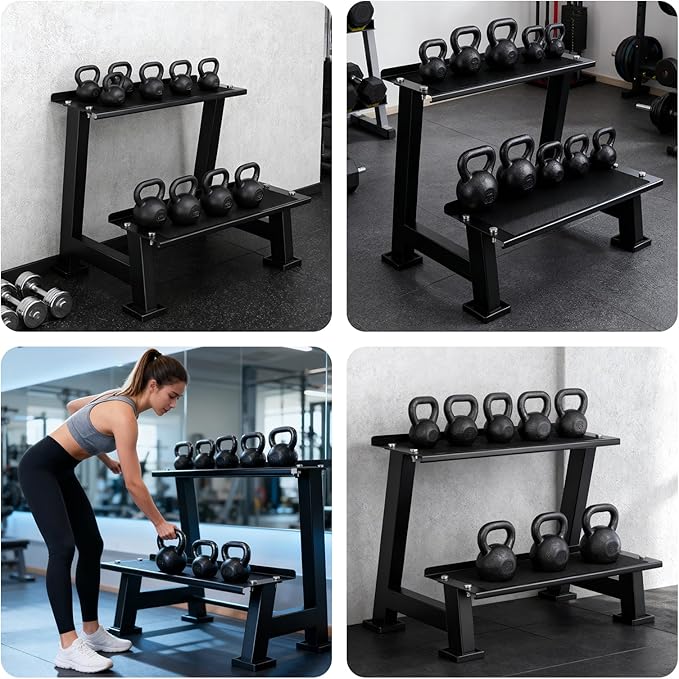 Kettlebell Storage Rack with Anti-Slip Pads, 2-Tier Weight Racks, Kettlebell Stand, Dumbbell and Kettlebell Rack for Home Gym Use