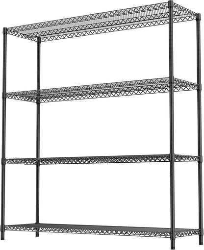 2800LBS 59" W 4 Tiers Storage Shelves Load, Metal Shelving Wire Metal Shelving Unit Shelves for Storage Adjustable Garage Shelving for Pantry Kitchen Garage Black 17.7" D x 59.1" W x 70.4" H