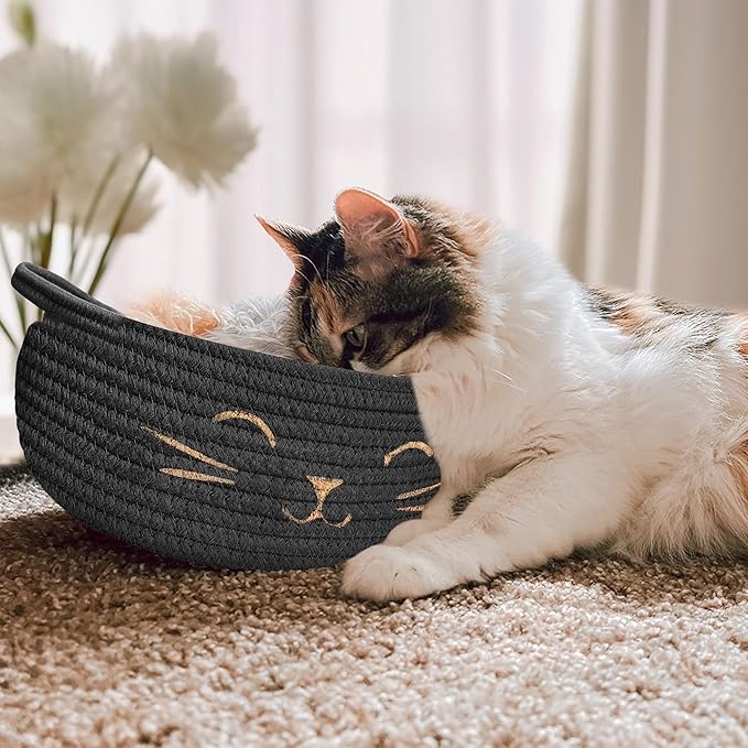9.8" x 4" Small Cat Toy Basket - Gift Baskets Empty for Baby Shower Baby Baskets for Nursery Cute Woven Rope Storage Basket for Home Décor , Dog Toy Basket Black Easter basket