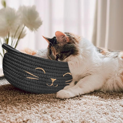 9.8" x 4" Small Cat Toy Basket - Gift Baskets Empty for Baby Shower Baby Baskets for Nursery Cute Woven Rope Storage Basket for Home Décor , Dog Toy Basket Black Easter basket