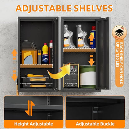 Metal Garage Wall Cabinet with 1 Door, 13.78'' Wide Wall Mounted Tool Cabinets for Garage, Basement, Warehouse, Kitchen, Bathroom, Home Office, Black, Assembly Required