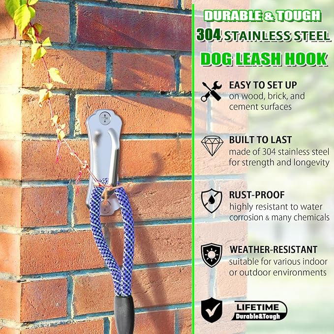 Stainless Steel Dog Tie-Out Hook,Heavy Duty Wall Mounted Leash&Chain Anchor,Rust-Proof for Yard&Patio,Secure Dog Parking System for All Weather Use