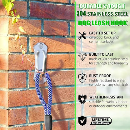 Stainless Steel Dog Tie-Out Hook,Heavy Duty Wall Mounted Leash&Chain Anchor,Rust-Proof for Yard&Patio,Secure Dog Parking System for All Weather Use