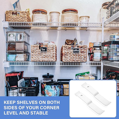 White Wire Shelf Corner Support Bracket Replacement for ClosetMaid Shelf - Adjustable Ventilated Wire Closet Shelving Accessories Support Brackets for Wire Shelving Corner Support, 2 Pack