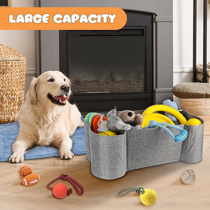 Lukeline Large Dog Toy Basket, Bone Shape Dog Toy Storage Box, Foldable Fabric Storage Bin for Pet toys and Pet Supplies, 26.4 * 12.6 * 9.5 Inches (2 Pack-Grey)