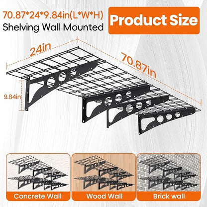 2-Pack 2x4ft Garage Wall Shelving,47" *24"Heavy Duty Walls Shelf Storage Rack,1200LBS Shelving Wall Mounted for Garage,Kitchens,Storeroom,Basement,Rust-Proof,Easy Installation