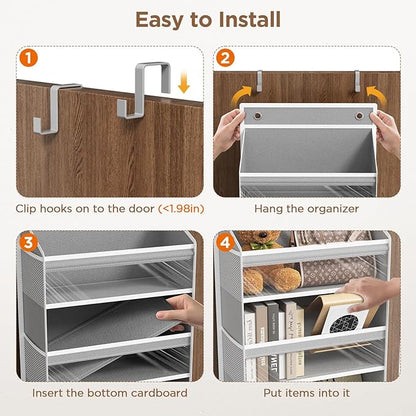 Over The Door Organizer, 6 Shelf Door Hanging Organizers with 6 Large Capacity Pockets, Behind Door Storage Hanging Shelves for Closet Wall Bathroom Bedroom Nursery