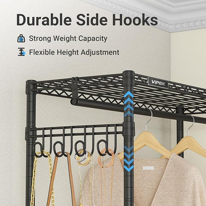 VIPEK R2 Clothes Rack Heavy Duty Clothing Rack for Hanging Clothes, Rolling Garment Rack Adjustable Closet Racks with Double Rods & Hooks, Freestanding Wardrobe Closet Coat Storage Racks, Black