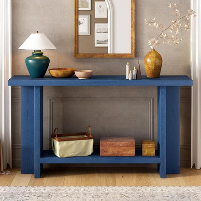 60-Inch Long Vintage-Inspired ConsoleTable with T-Leg Design, 2-Tier Entryway Table Sofa Table with Storage for Study, Entryway, Hallway, Living Room (Navy Blue-V19)