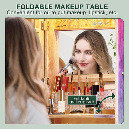 HNEBC LED Mirror Jewelry Cabinet with RGB Lights,47.2" Wall Mounted Jewelry Organizer with Full-Length Mirror,Over The Door Hanging Jewelry Armoire Storage Cabinet,Folding Dresser,2 Drawers,Lockable