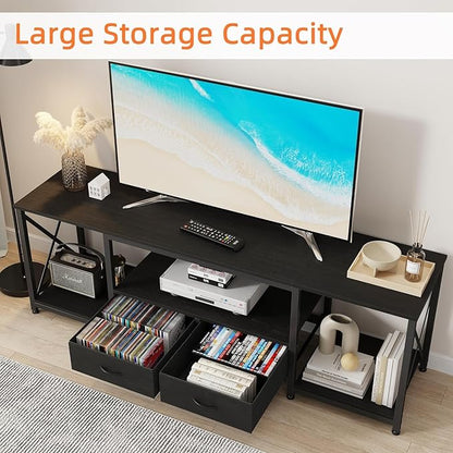GYIIYUO TV Stand with Fabric Drawer for 50 55 Inches TV - Entertainment Center and Industrial TV Console Table with Open Storage Shelves for Living Room, Bedroom - 47" Black