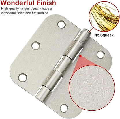 18 Pack Brushed Nickel Door Hinges 3 1/2 Inch Interior Door Hinges 3.5 Inch Rounded 5/8” Radius Corners No-Squeak Sturdy Flat Iron Construction Standard Residential Hardware for Bedroom Home Indoor