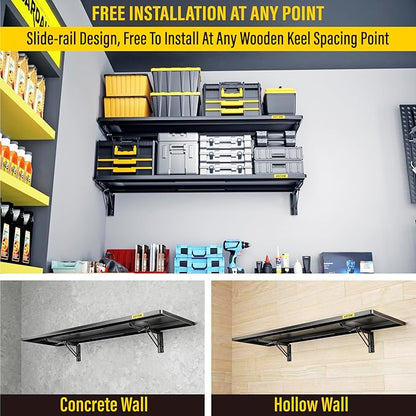 1.3x4ft Adjustable Rail Type Folding Storage Rack Shelf, Suitable for Garage, Storage Room, Kitchens Wall Shelf,Garage Storage Rack Floating Shelves, Wall Mounted Folding Table(1pcs-Black)