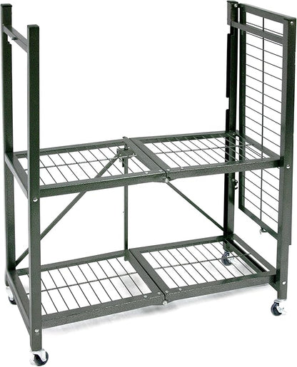 Origami 2 Pack 3 Tier Folding Shelves, Storage Shelving Rack Unit with Wheels, Pewter