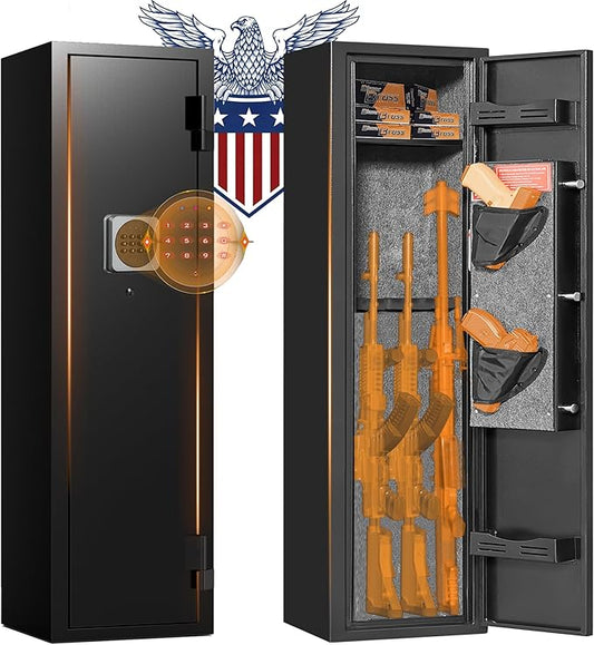 3 Gun Safe, Gun Safe for Rifles and Pistols with 180° Full Access Door and Removable Shelf, No Assembly Dual Alarm System Gun Cabinet with Mute Mode, Quick Access Long Shotgun Safe with LED