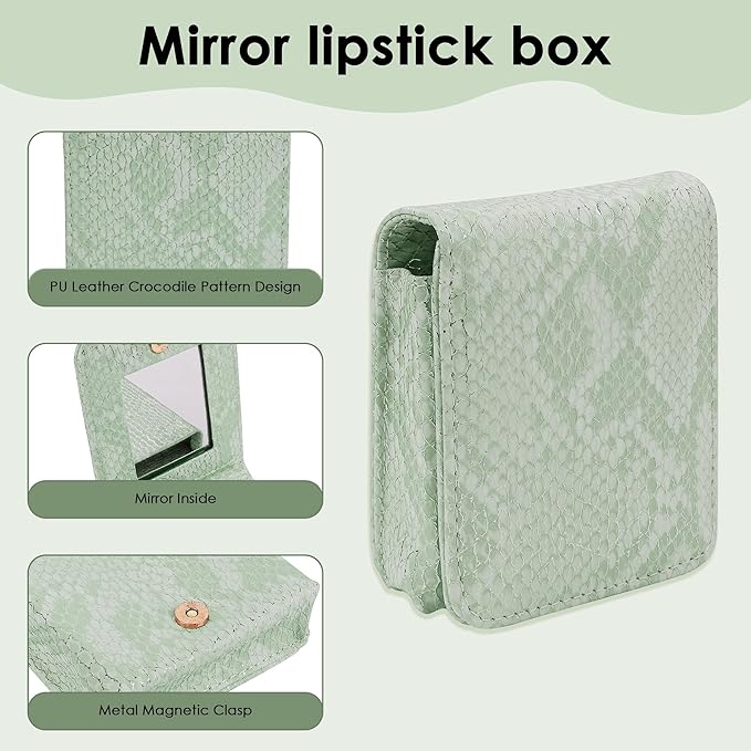 Lipstick Holder, Lipstick Case with Mirror, Mini Portable Makeup Holder for Women Girls, for Outside Mini bag Travel Cosmetic Pouch (1Pcs) (Green)