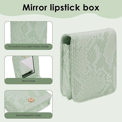 Lipstick Holder, Lipstick Case with Mirror, Mini Portable Makeup Holder for Women Girls, for Outside Mini bag Travel Cosmetic Pouch (1Pcs) (Green)
