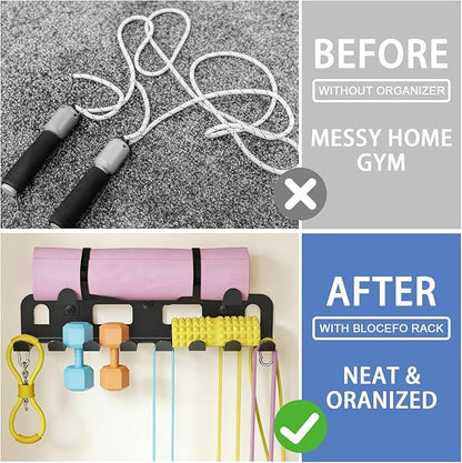 Multi-Purpose Gym Equipment Storage Rack for Resistance Bands,Heavy-Duty Wall-mounted Gym Home Rack for Exercise Bands,Yoga mat,Jump Ropes,Barbells,Home Gym Accessories Organization Storage Rack