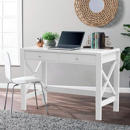 ChooChoo Computer Desk Study for Home Office, Modern Simple 40 Inches Desk with Drawers, Makeup Vanity Console Table, White