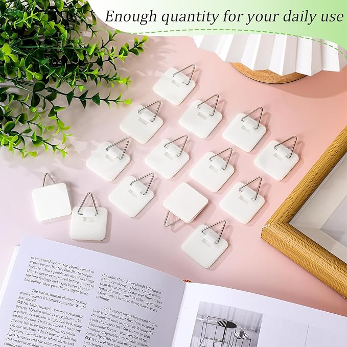 Wenqik 25 Pcs Adhesive Picture Hanger Foamboard Picture Hanging Hooks Without Nails Plastic Sticky Photo Hooks for Home Wall Art Photo Frame Bathroom Closet (Square)