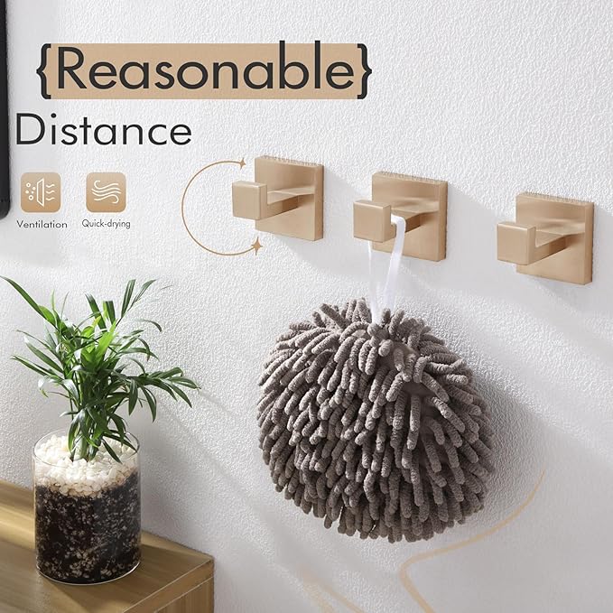 KOKOSIRI Robe Hooks for Wall Bathroom Towel Hooks Coat Hook Kitchen Garage Heavy Duty Wall Mounted Champagne Bronze Stainless Steel, 3 Pack B1010CPG-P3