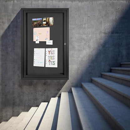 INNOVART Enclosed Bulletin Board 36” x 24”, Lockable Fabric Noticeboard with Aluminum Frame, Wall Display Case with Swing-Open Door Black Felt, Information Cabinet for School, Office, Commercial, etc