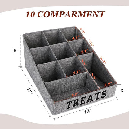 Lukeline Dog Treat Container Dog Storage Organizer Basket, Pet Treat Storage Basket with 10 Compartment, Collapsible Fabric Pet Food Storage Containers for Dog Treats, Dental Sticks, Packaged Snacks