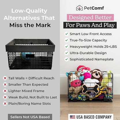 Metal Dog Toy Basket for Dogs and Cats (15” x 10” x 9”) - Heavy-Duty Storage Bin Holds Pet Chew Toys, Bones, Ropes, Blankets, Towels, Treats - Large Dog Toy Box for Living Room Area Organization