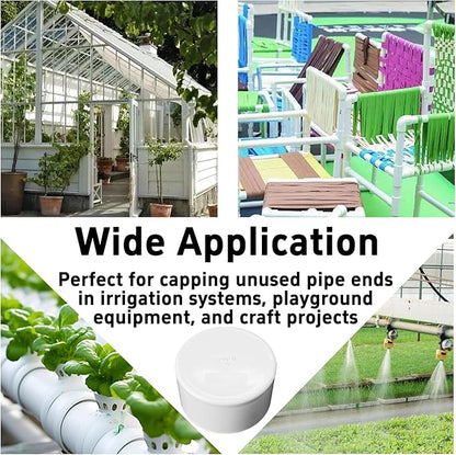 2PCS 3 Inch PVC End Caps(Not SCH40), White Furniture Grade Socket Plugs Adapter, PVC Pipe Fitting Covers for Greenhouse Frames & Shelving Systems(90mm Inner Diameter)