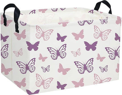 Essme Rectangular Butterfly Baskets,Kids Storage Basket with Handles for Girls Room Decor, Girls Storage Bin（Purple Butterfly）