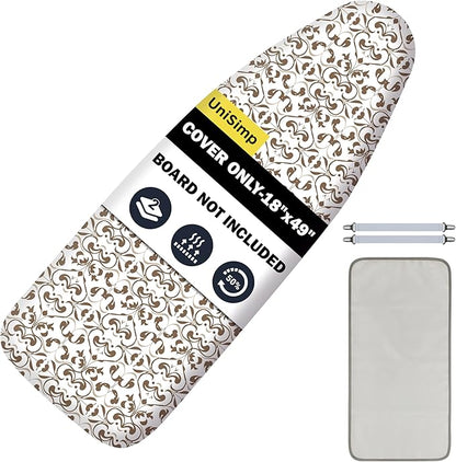 Ironing Board Cover and Pad 18"x49" Extra Thick Natural Cotton, Scorch and Stain Resistant Iron Board Cover,Wide Ironing Board Cover with Fasteners Heavy Duty Heatproof Elastic Edge Taupe