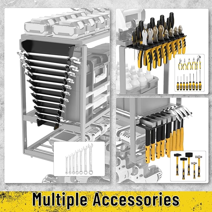 Power Tool Organizer Wall Mount, Heavy Duty 8 Drill Holder Wall Mount, Metal Cordless Tool Shelf, Tool Holder and Storage Rack for Garage Organization Workshop